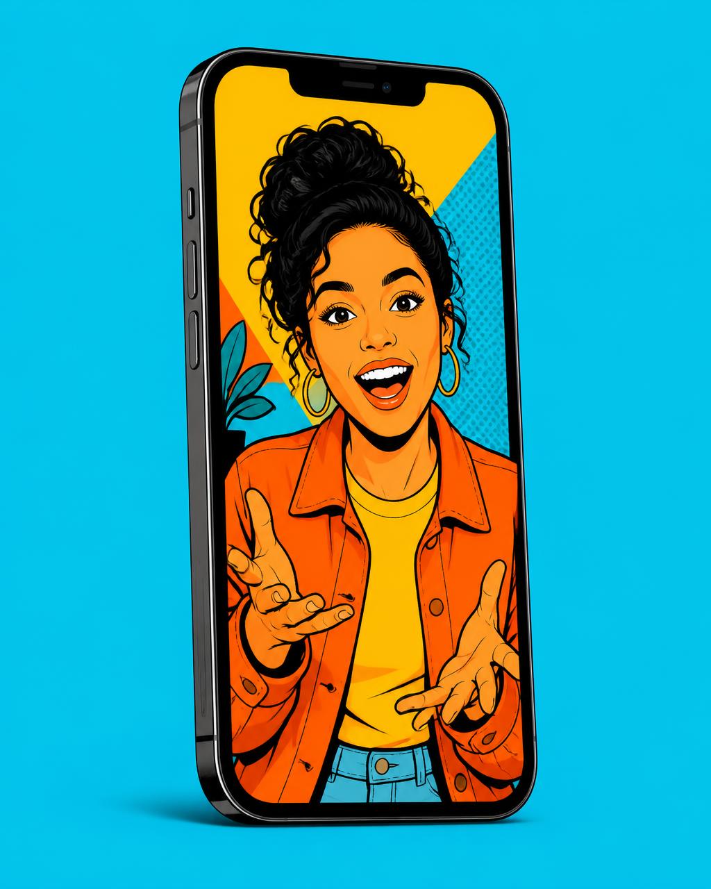 iPhone showing a happy, excited person recording a vertical video show